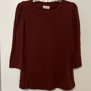 Maurices 24/7 Large Deep Red Burgundy 3/4 Length Long Sleeve Cotton Top